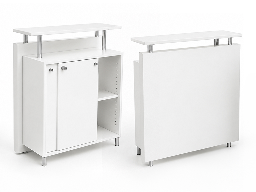 Tessin | White lockable counter, straight, grey back frame | H150xL100xP45cm